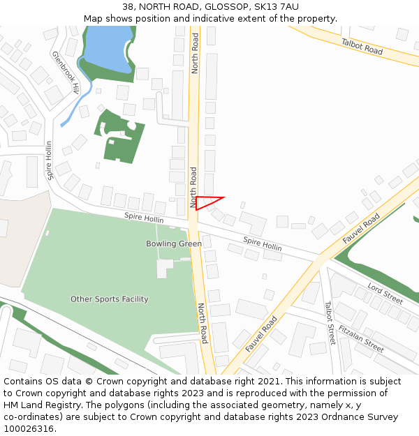 38, NORTH ROAD, GLOSSOP, SK13 7AU: Location map and indicative extent of plot