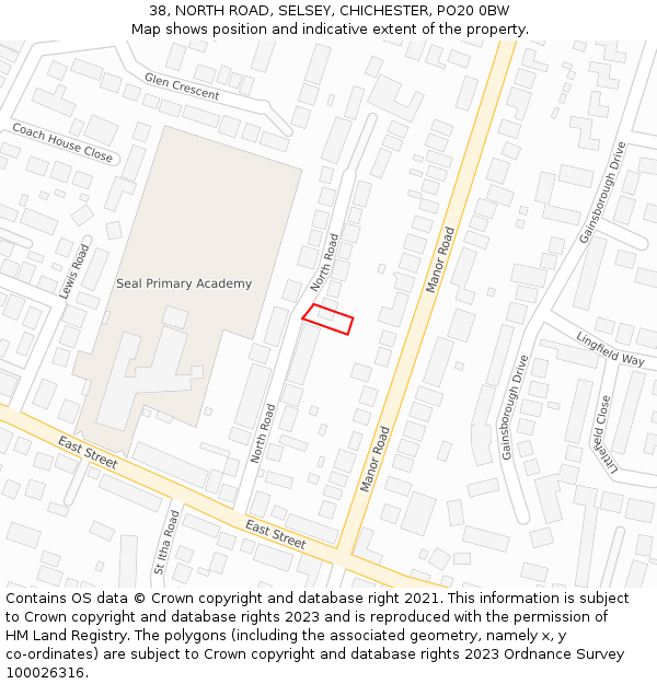 38, NORTH ROAD, SELSEY, CHICHESTER, PO20 0BW: Location map and indicative extent of plot