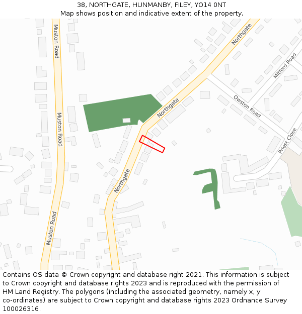 38, NORTHGATE, HUNMANBY, FILEY, YO14 0NT: Location map and indicative extent of plot