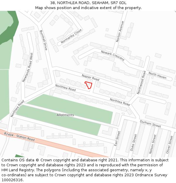 38, NORTHLEA ROAD, SEAHAM, SR7 0DL: Location map and indicative extent of plot