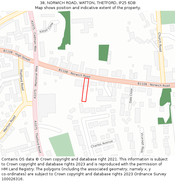 38, NORWICH ROAD, WATTON, THETFORD, IP25 6DB: Location map and indicative extent of plot