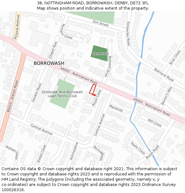 38, NOTTINGHAM ROAD, BORROWASH, DERBY, DE72 3FL: Location map and indicative extent of plot