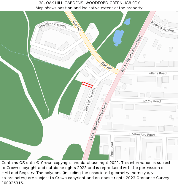 38, OAK HILL GARDENS, WOODFORD GREEN, IG8 9DY: Location map and indicative extent of plot