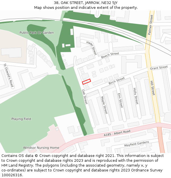 38, OAK STREET, JARROW, NE32 5JY: Location map and indicative extent of plot