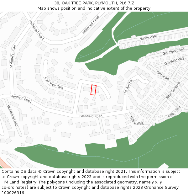 38, OAK TREE PARK, PLYMOUTH, PL6 7JZ: Location map and indicative extent of plot