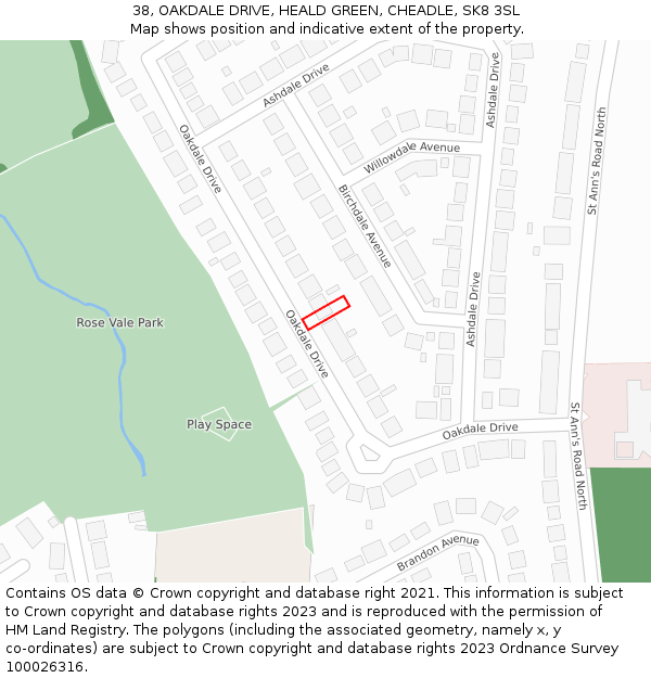 38, OAKDALE DRIVE, HEALD GREEN, CHEADLE, SK8 3SL: Location map and indicative extent of plot