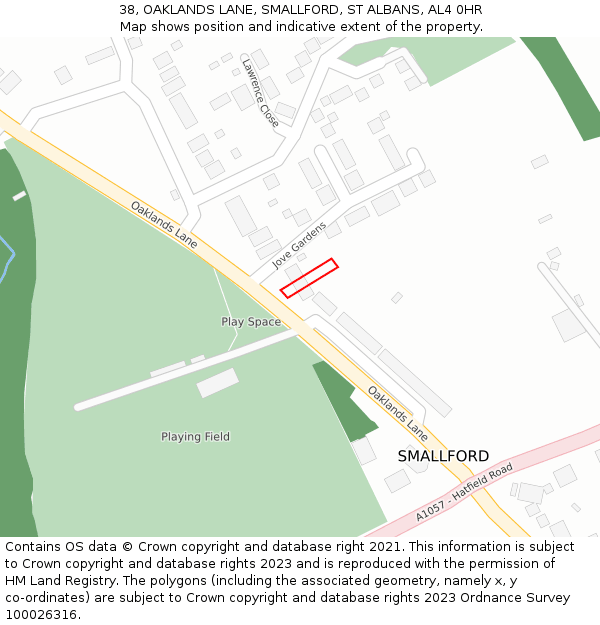 38, OAKLANDS LANE, SMALLFORD, ST ALBANS, AL4 0HR: Location map and indicative extent of plot