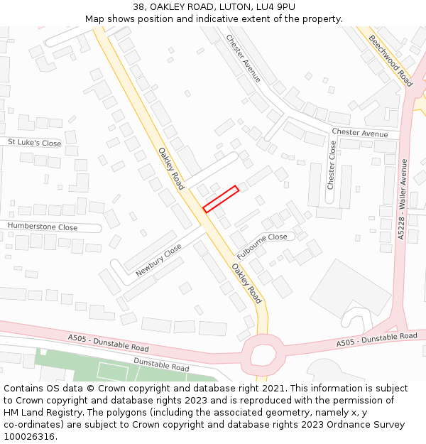 38, OAKLEY ROAD, LUTON, LU4 9PU: Location map and indicative extent of plot