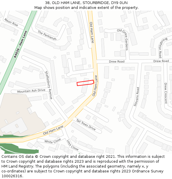 38, OLD HAM LANE, STOURBRIDGE, DY9 0UN: Location map and indicative extent of plot