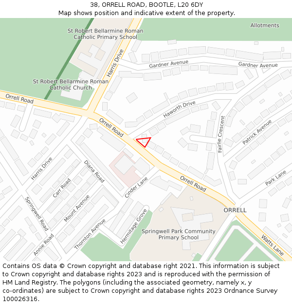 38, ORRELL ROAD, BOOTLE, L20 6DY: Location map and indicative extent of plot