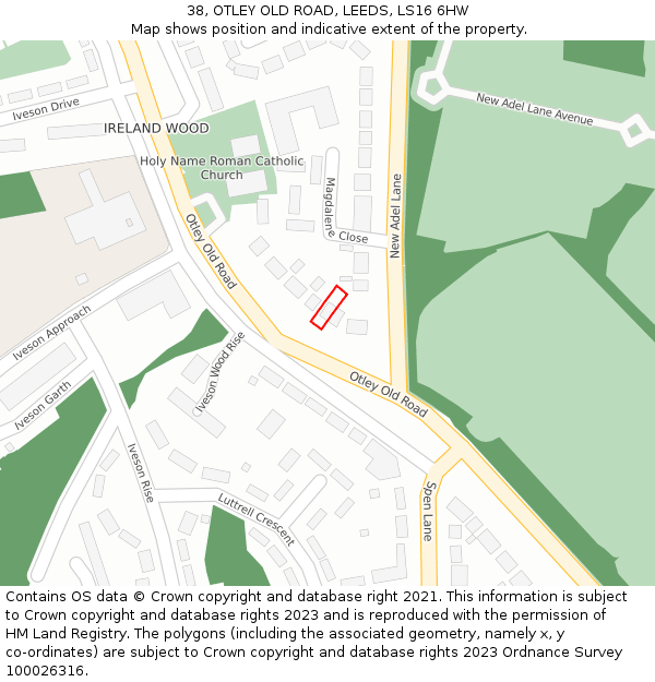 38, OTLEY OLD ROAD, LEEDS, LS16 6HW: Location map and indicative extent of plot