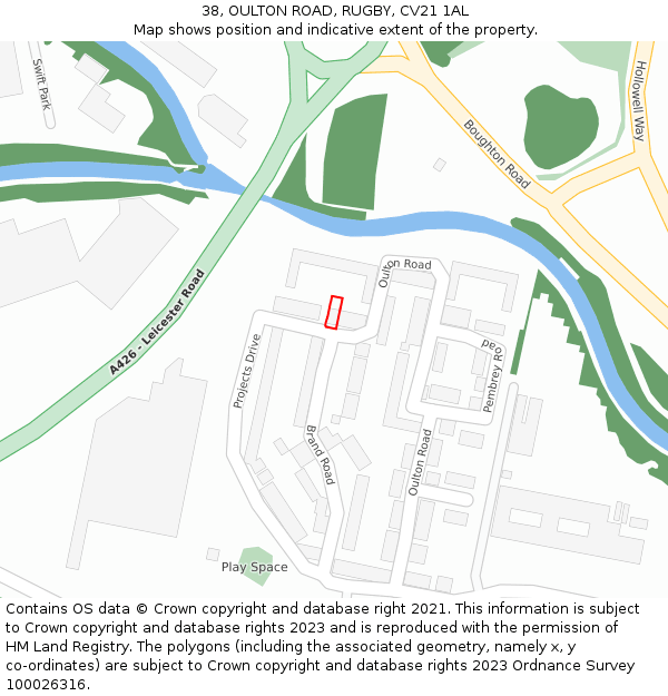 38, OULTON ROAD, RUGBY, CV21 1AL: Location map and indicative extent of plot