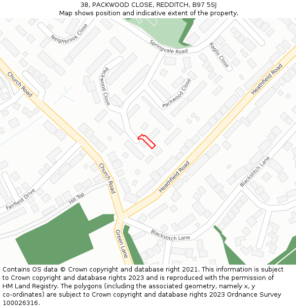 38, PACKWOOD CLOSE, REDDITCH, B97 5SJ: Location map and indicative extent of plot