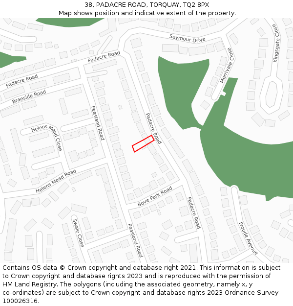 38, PADACRE ROAD, TORQUAY, TQ2 8PX: Location map and indicative extent of plot