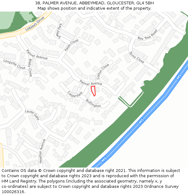 38, PALMER AVENUE, ABBEYMEAD, GLOUCESTER, GL4 5BH: Location map and indicative extent of plot