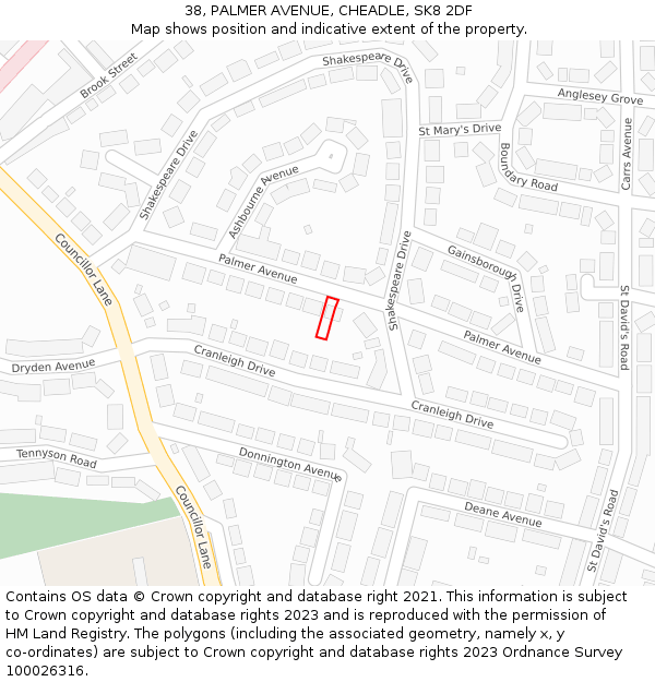 38, PALMER AVENUE, CHEADLE, SK8 2DF: Location map and indicative extent of plot