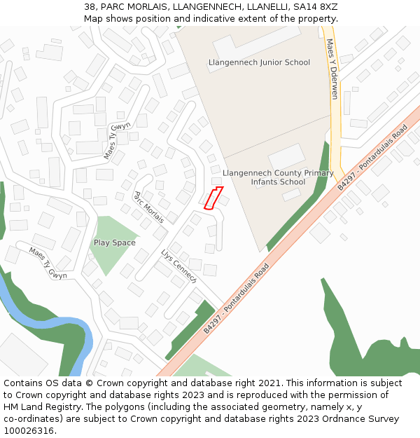 38, PARC MORLAIS, LLANGENNECH, LLANELLI, SA14 8XZ: Location map and indicative extent of plot