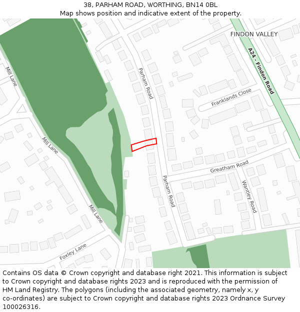 38, PARHAM ROAD, WORTHING, BN14 0BL: Location map and indicative extent of plot