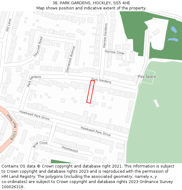 38, PARK GARDENS, HOCKLEY, SS5 4HE: Location map and indicative extent of plot