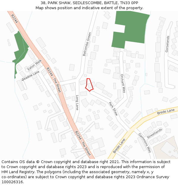 38, PARK SHAW, SEDLESCOMBE, BATTLE, TN33 0PP: Location map and indicative extent of plot