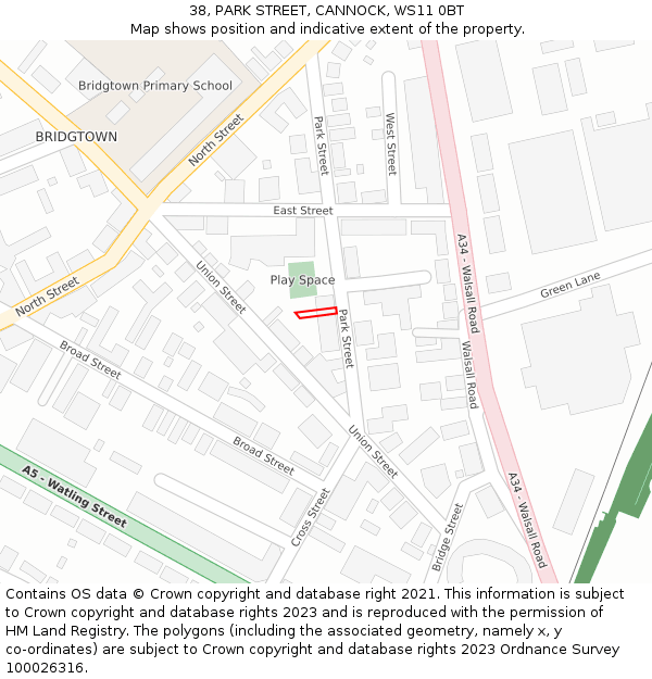 38, PARK STREET, CANNOCK, WS11 0BT: Location map and indicative extent of plot