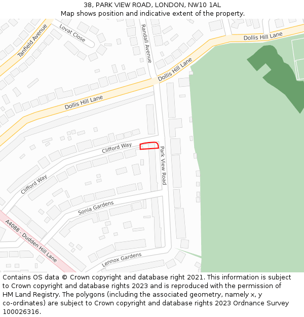 38, PARK VIEW ROAD, LONDON, NW10 1AL: Location map and indicative extent of plot