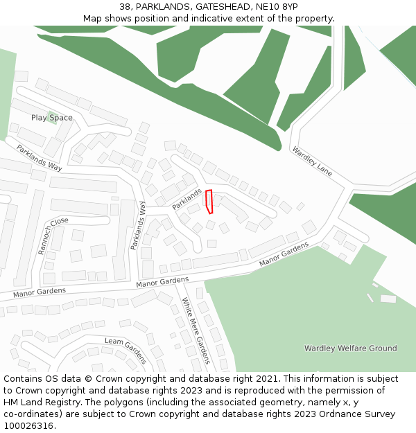 38, PARKLANDS, GATESHEAD, NE10 8YP: Location map and indicative extent of plot