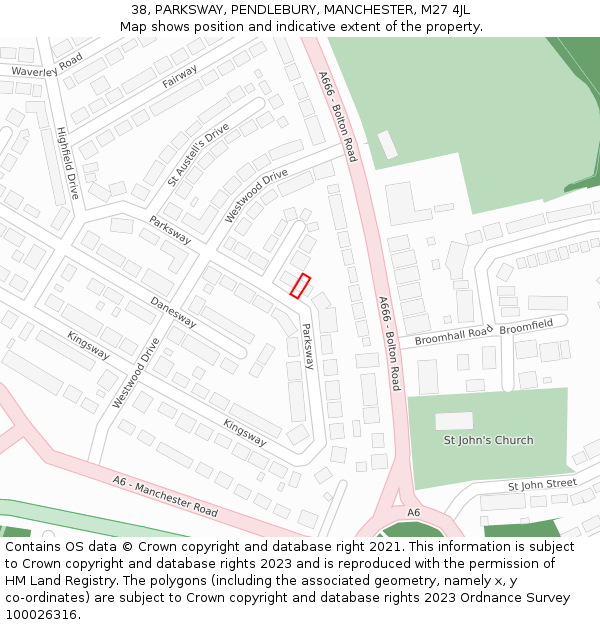 38, PARKSWAY, PENDLEBURY, MANCHESTER, M27 4JL: Location map and indicative extent of plot