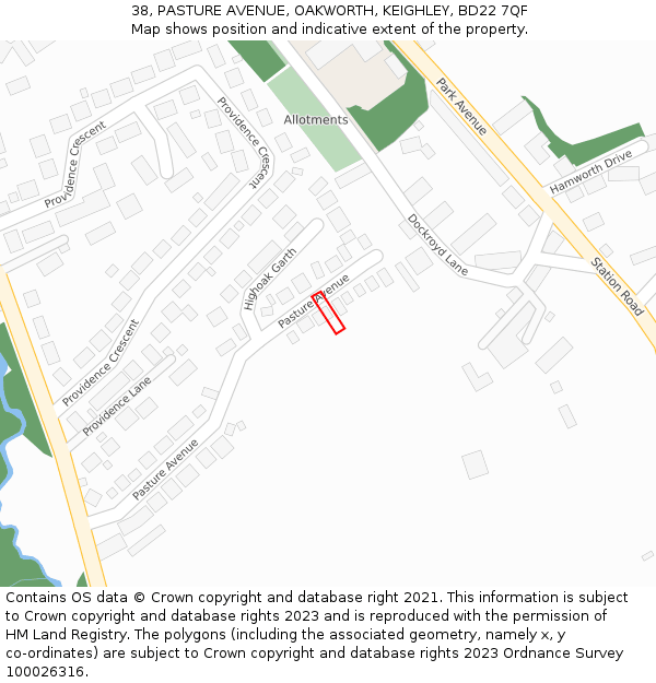 38, PASTURE AVENUE, OAKWORTH, KEIGHLEY, BD22 7QF: Location map and indicative extent of plot