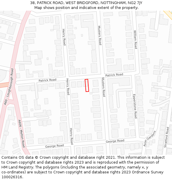 38, PATRICK ROAD, WEST BRIDGFORD, NOTTINGHAM, NG2 7JY: Location map and indicative extent of plot