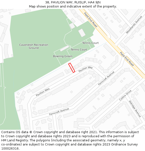 38, PAVILION WAY, RUISLIP, HA4 9JN: Location map and indicative extent of plot