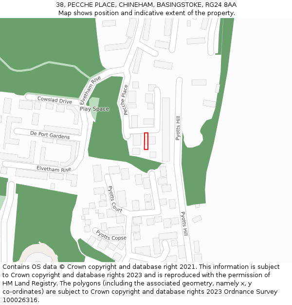 38, PECCHE PLACE, CHINEHAM, BASINGSTOKE, RG24 8AA: Location map and indicative extent of plot