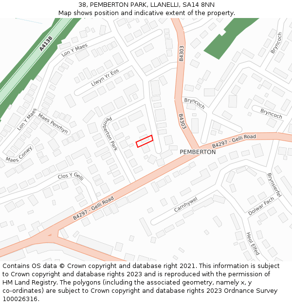 38, PEMBERTON PARK, LLANELLI, SA14 8NN: Location map and indicative extent of plot