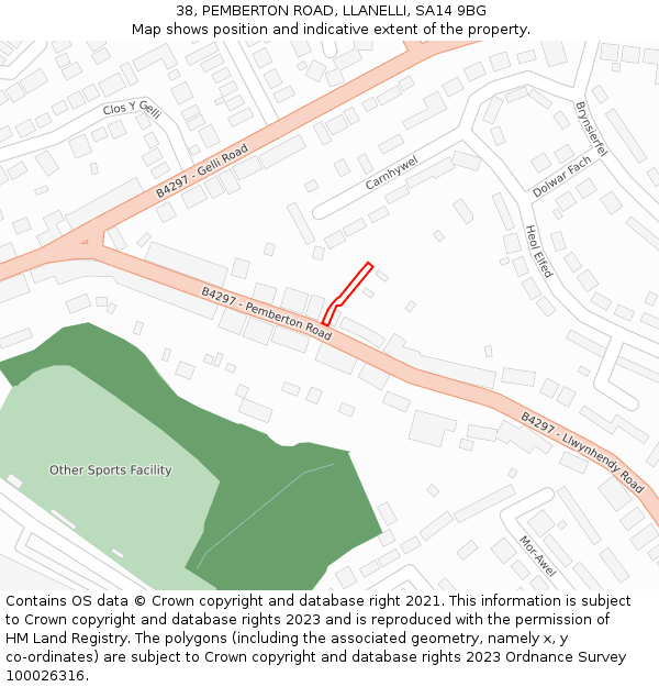 38, PEMBERTON ROAD, LLANELLI, SA14 9BG: Location map and indicative extent of plot