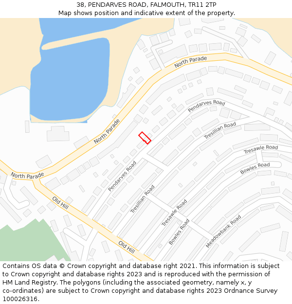 38, PENDARVES ROAD, FALMOUTH, TR11 2TP: Location map and indicative extent of plot