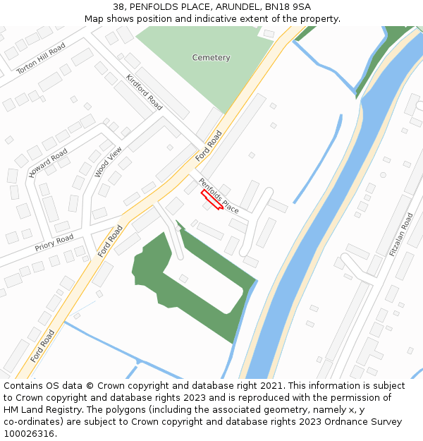 38, PENFOLDS PLACE, ARUNDEL, BN18 9SA: Location map and indicative extent of plot