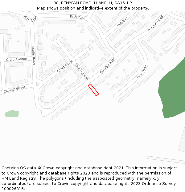 38, PENYFAN ROAD, LLANELLI, SA15 1JP: Location map and indicative extent of plot