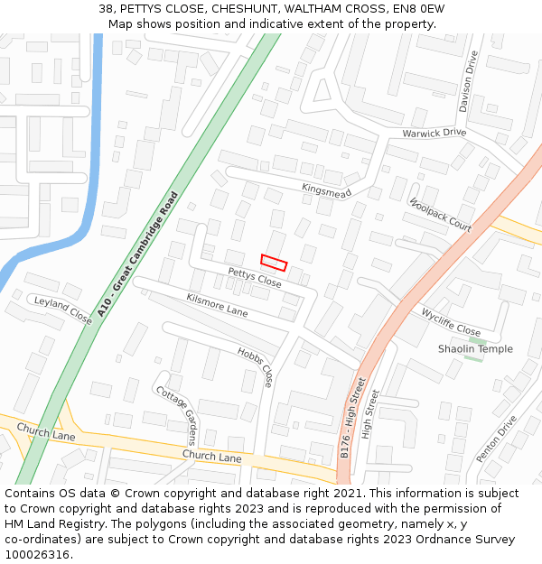 38, PETTYS CLOSE, CHESHUNT, WALTHAM CROSS, EN8 0EW: Location map and indicative extent of plot