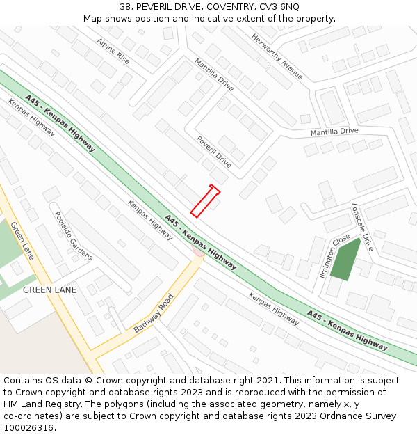 38, PEVERIL DRIVE, COVENTRY, CV3 6NQ: Location map and indicative extent of plot