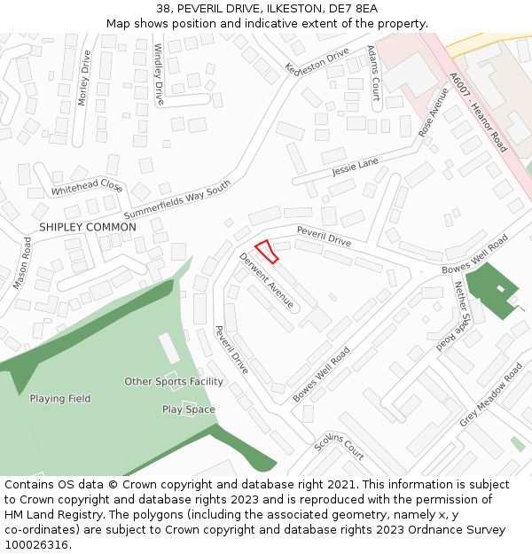 38, PEVERIL DRIVE, ILKESTON, DE7 8EA: Location map and indicative extent of plot