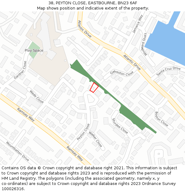 38, PEYTON CLOSE, EASTBOURNE, BN23 6AF: Location map and indicative extent of plot