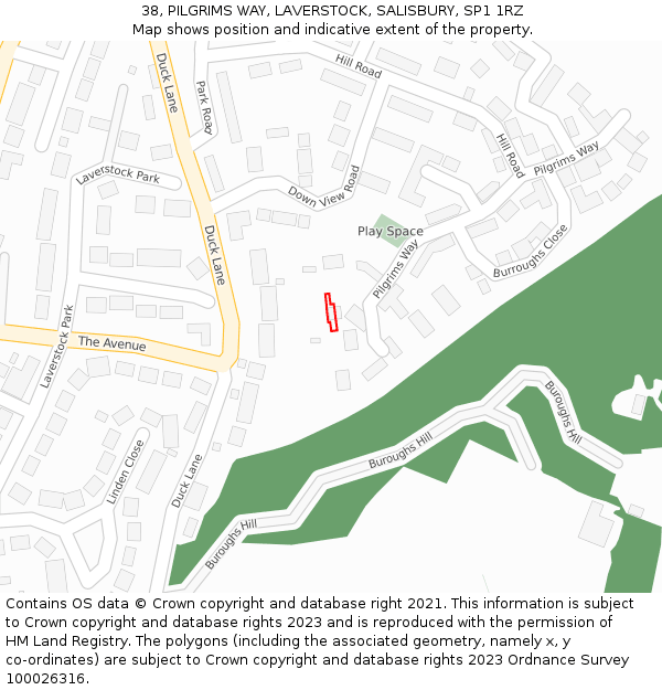 38, PILGRIMS WAY, LAVERSTOCK, SALISBURY, SP1 1RZ: Location map and indicative extent of plot