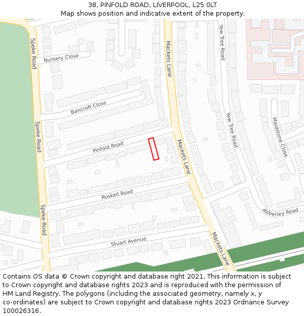 38, PINFOLD ROAD, LIVERPOOL, L25 0LT: Location map and indicative extent of plot