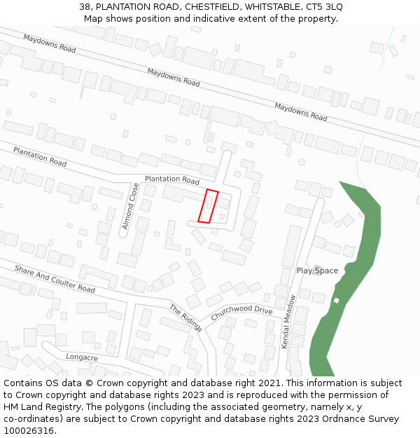 38, PLANTATION ROAD, CHESTFIELD, WHITSTABLE, CT5 3LQ: Location map and indicative extent of plot