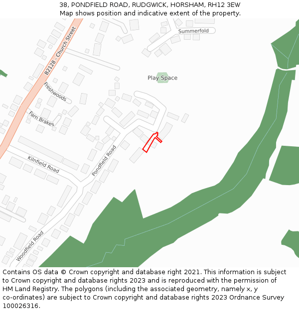 38, PONDFIELD ROAD, RUDGWICK, HORSHAM, RH12 3EW: Location map and indicative extent of plot