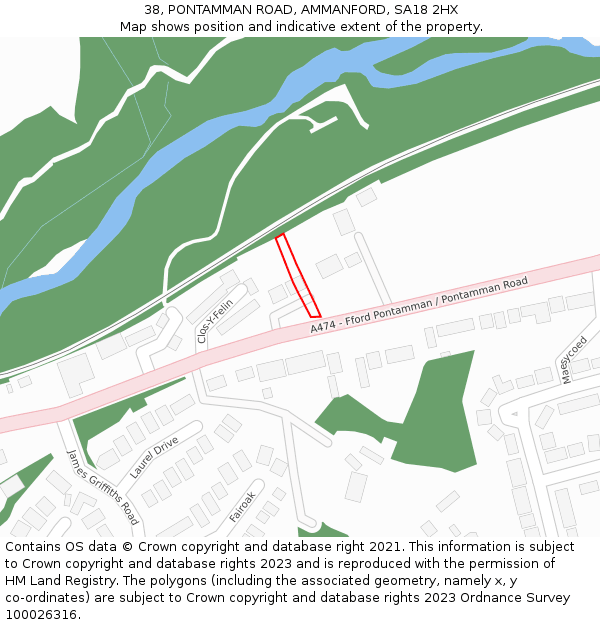 38, PONTAMMAN ROAD, AMMANFORD, SA18 2HX: Location map and indicative extent of plot