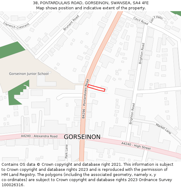 38, PONTARDULAIS ROAD, GORSEINON, SWANSEA, SA4 4FE: Location map and indicative extent of plot