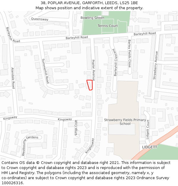 38, POPLAR AVENUE, GARFORTH, LEEDS, LS25 1BE: Location map and indicative extent of plot