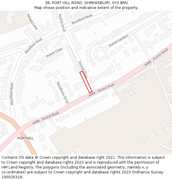 38, PORT HILL ROAD, SHREWSBURY, SY3 8RN: Location map and indicative extent of plot