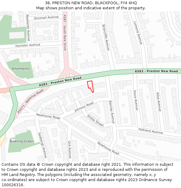 38, PRESTON NEW ROAD, BLACKPOOL, FY4 4HQ: Location map and indicative extent of plot